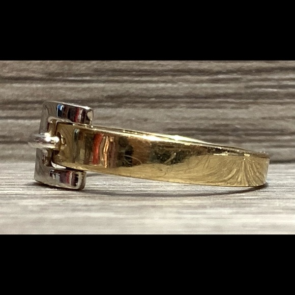 Vintage Two Tone Solid 14K Gold Buckle Ring, Size 6 - Picture 3 of 9